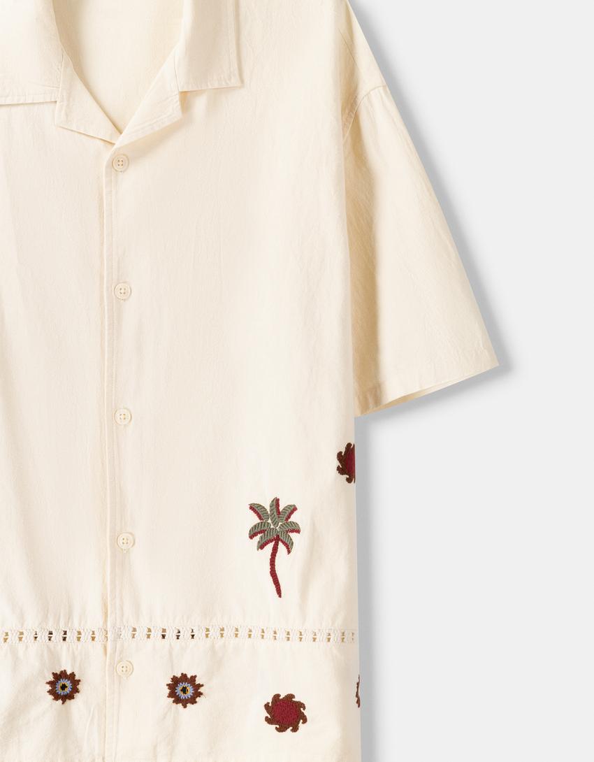 Chemise à manches courtes broderies-Sable-2