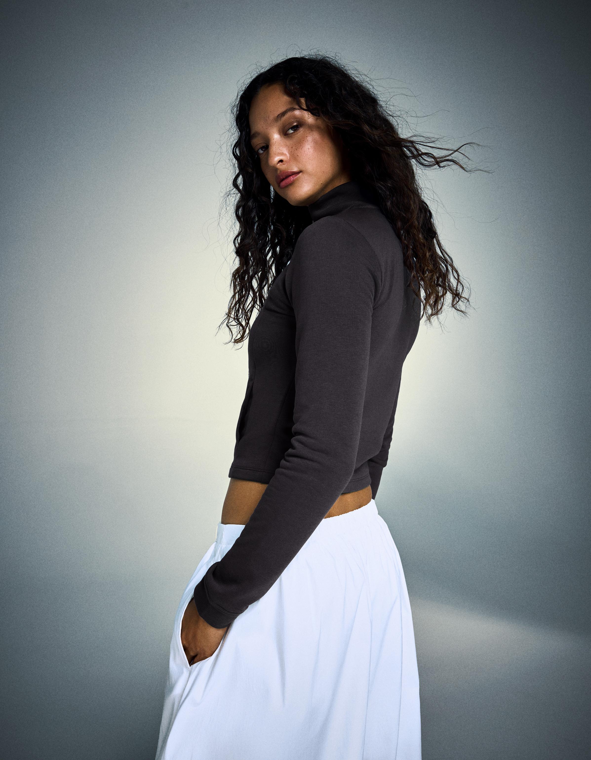 Dar kesim grafik desenli ceket - Görsel 16