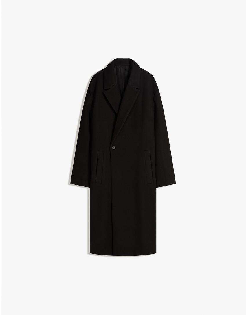 Double-breasted wool cloth coat-Black