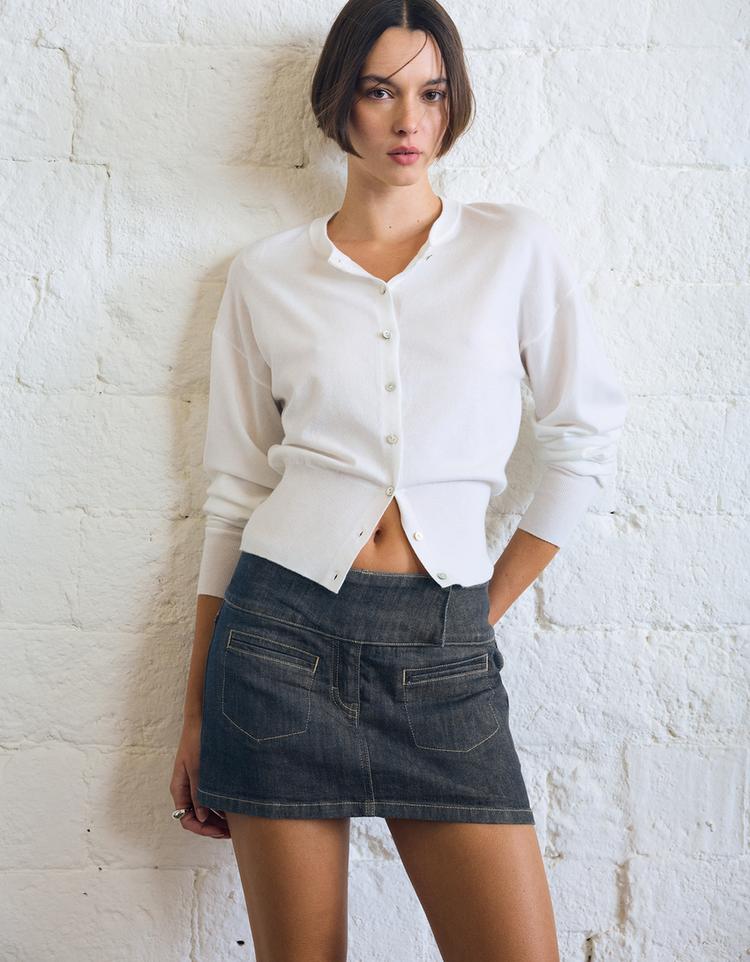 Yüksek belli denim şort etek