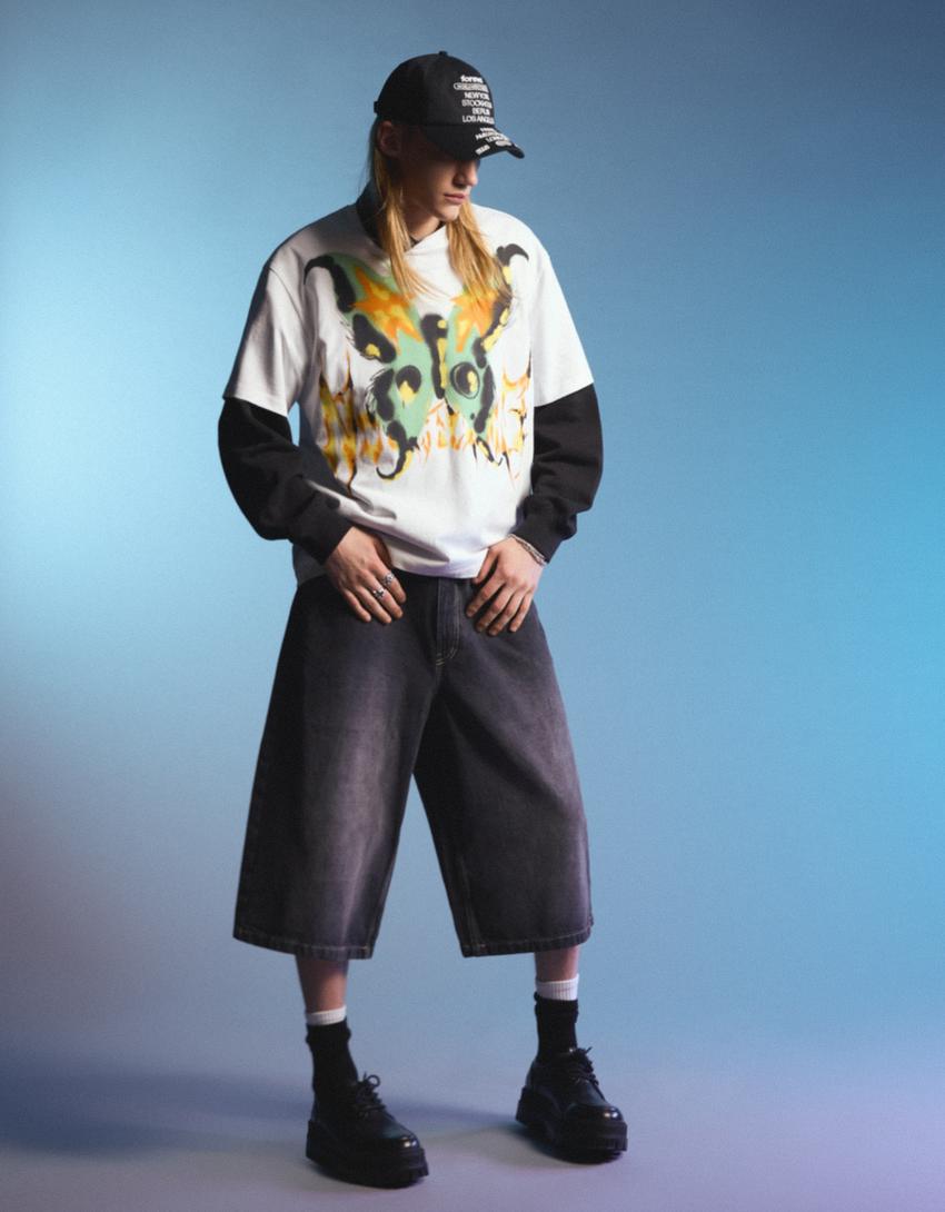 Bermudas jort denim super baggy-Gris escuro-3