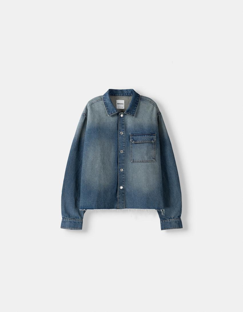 Cropped denim shirt-Washed out blue-4