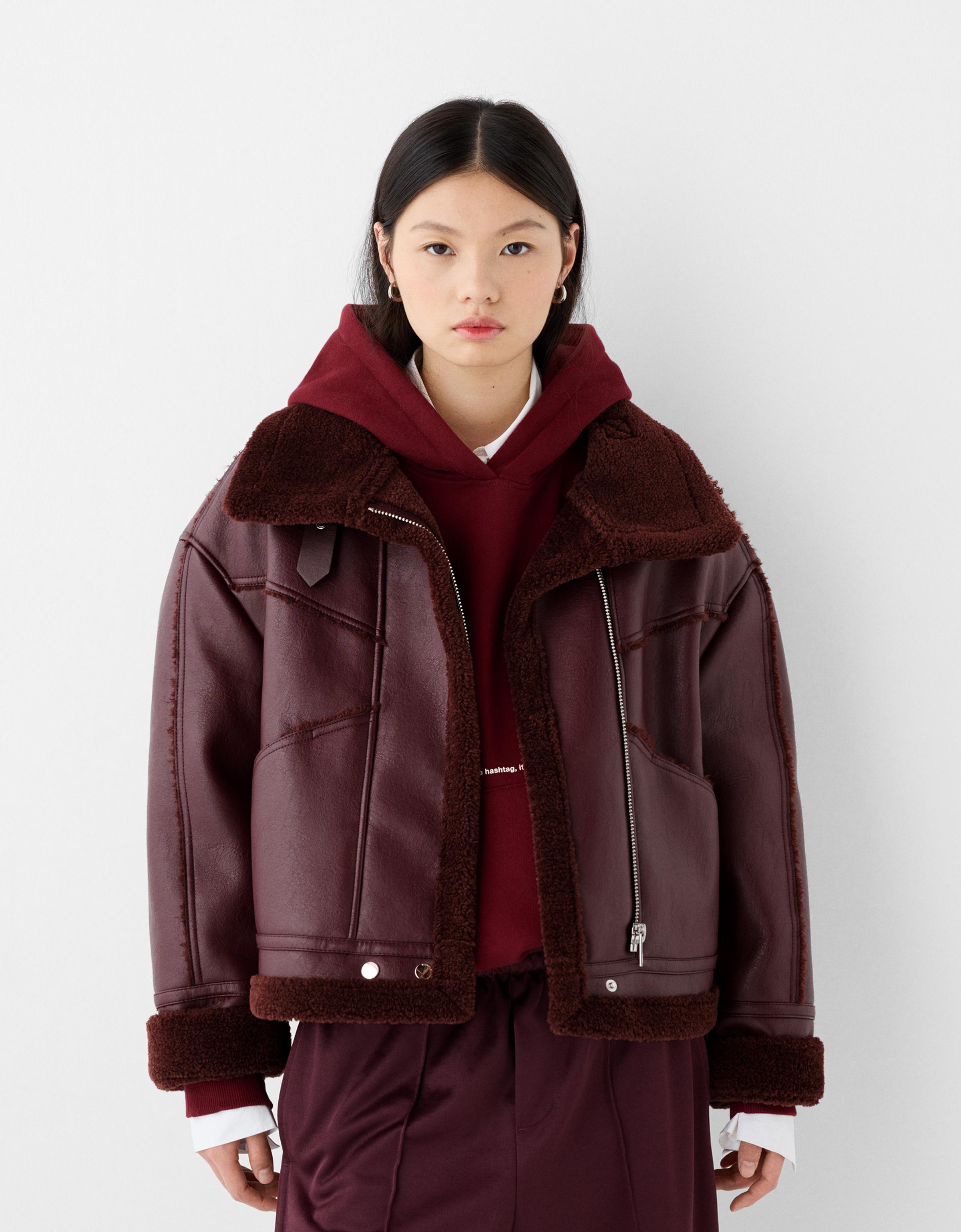 Bershka Doubleface-Jacke Damen Xs Bordeaux