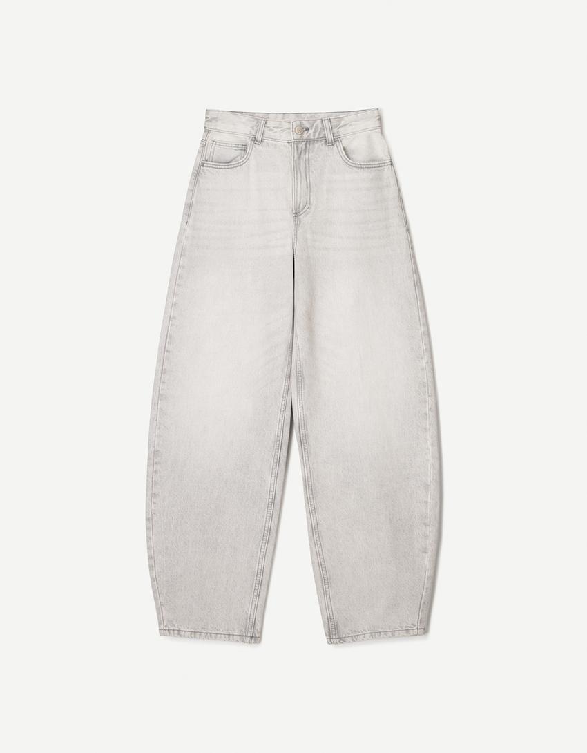Jean barrel wide leg-Gris