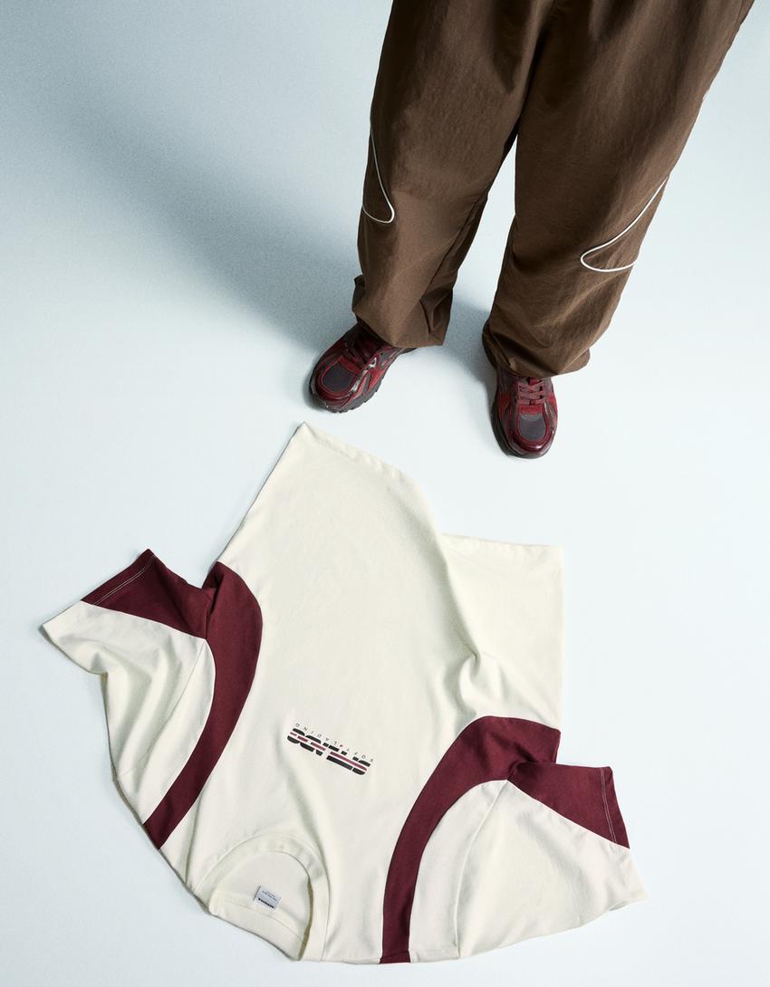 Camiseta manga corta boxy print-Blanco roto