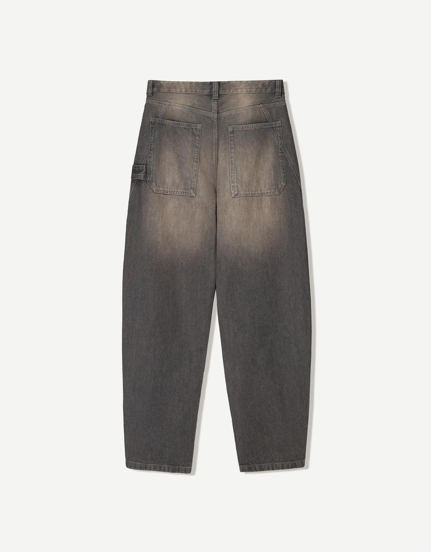 Balloon fit baggy jeans-Brown