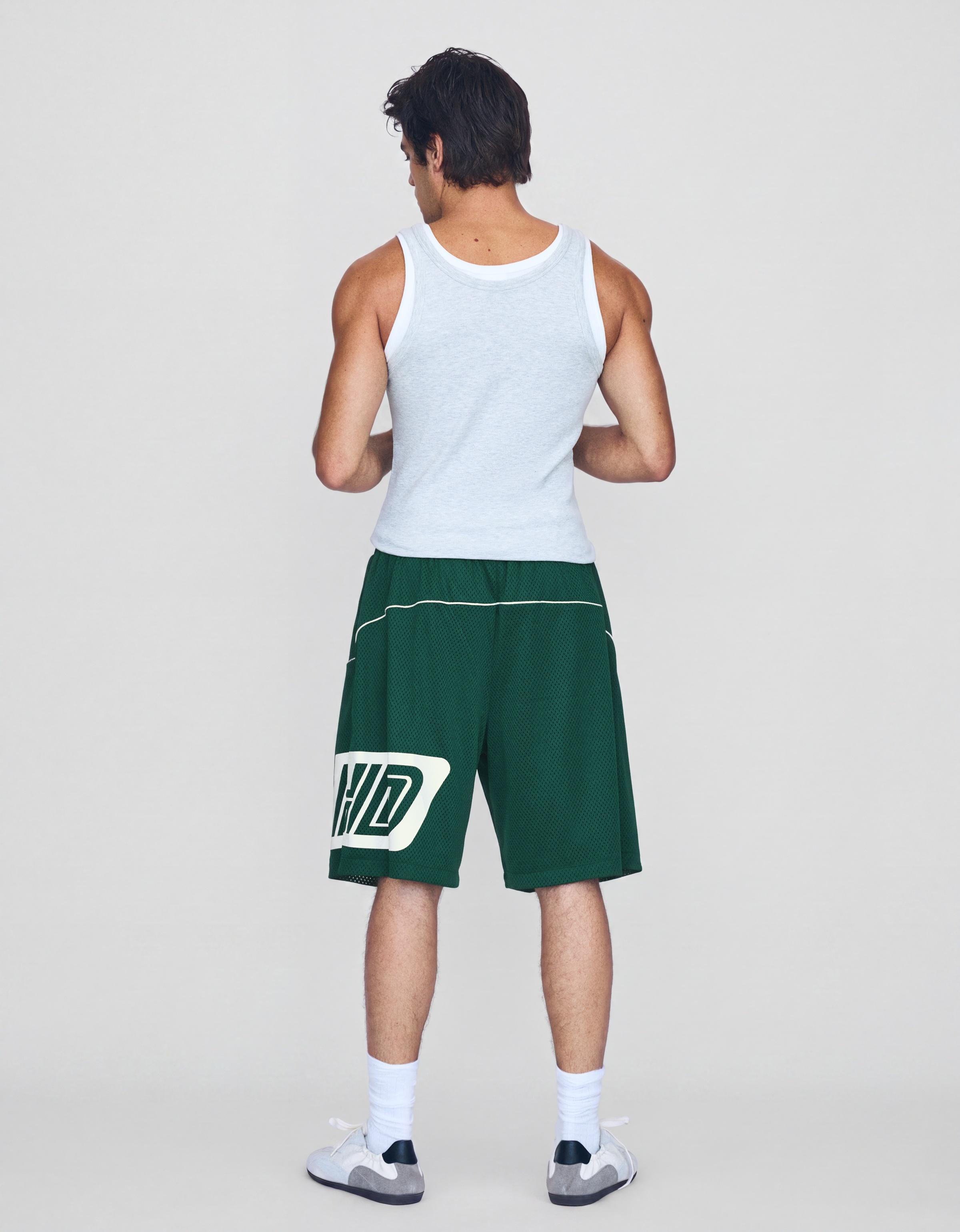 Contrast print mesh Bermuda shorts — Green