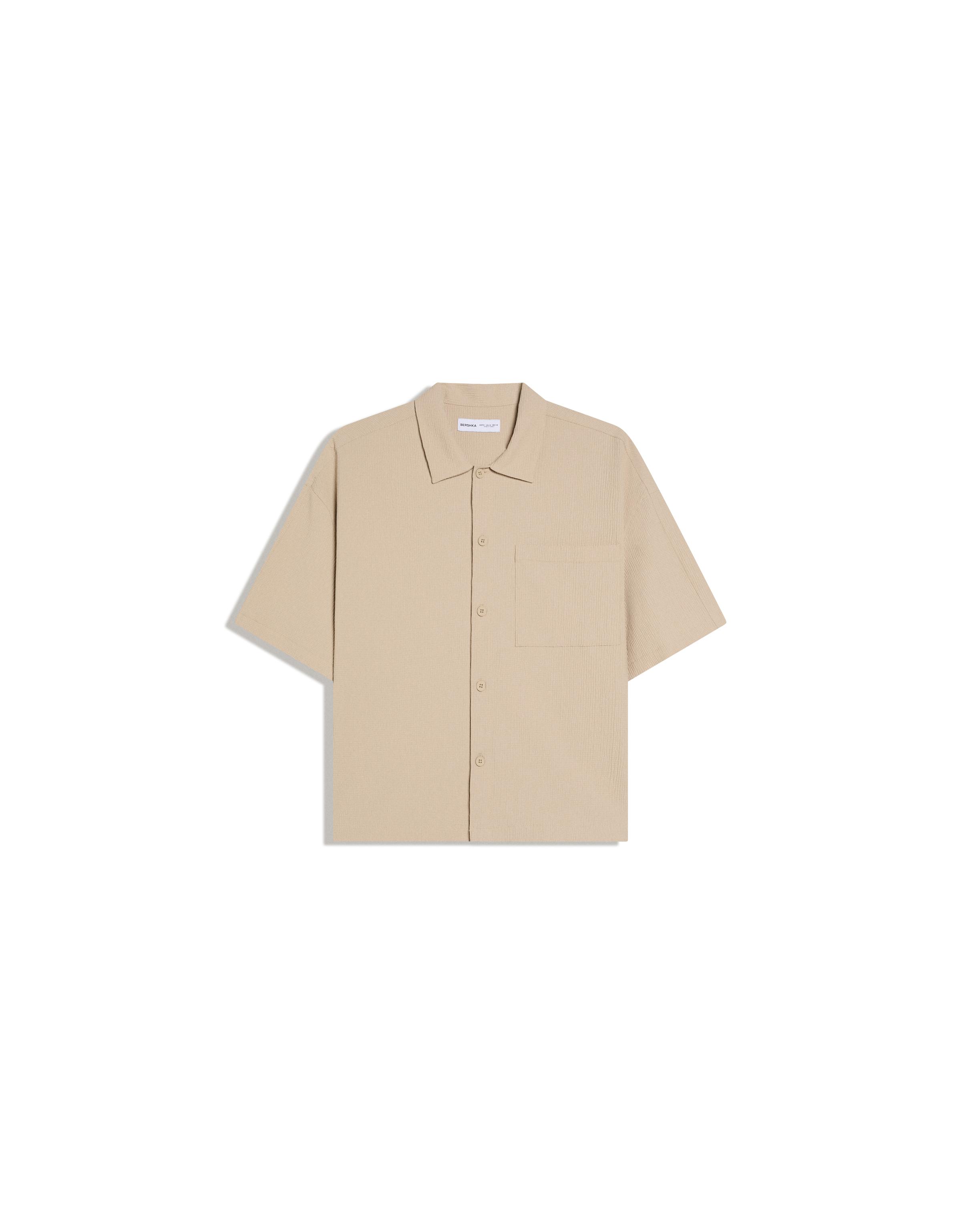 Pleated short sleeve boxy shirt — Sand