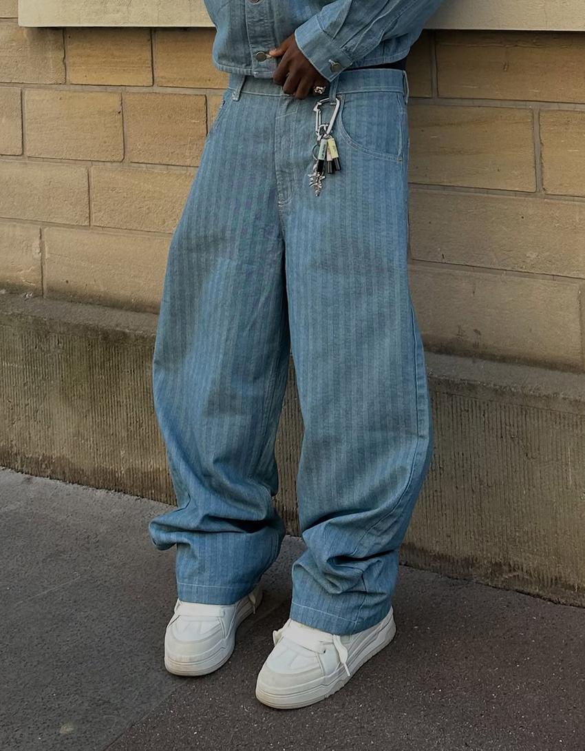 Jeans super baggy fit rayé-Bleu clair