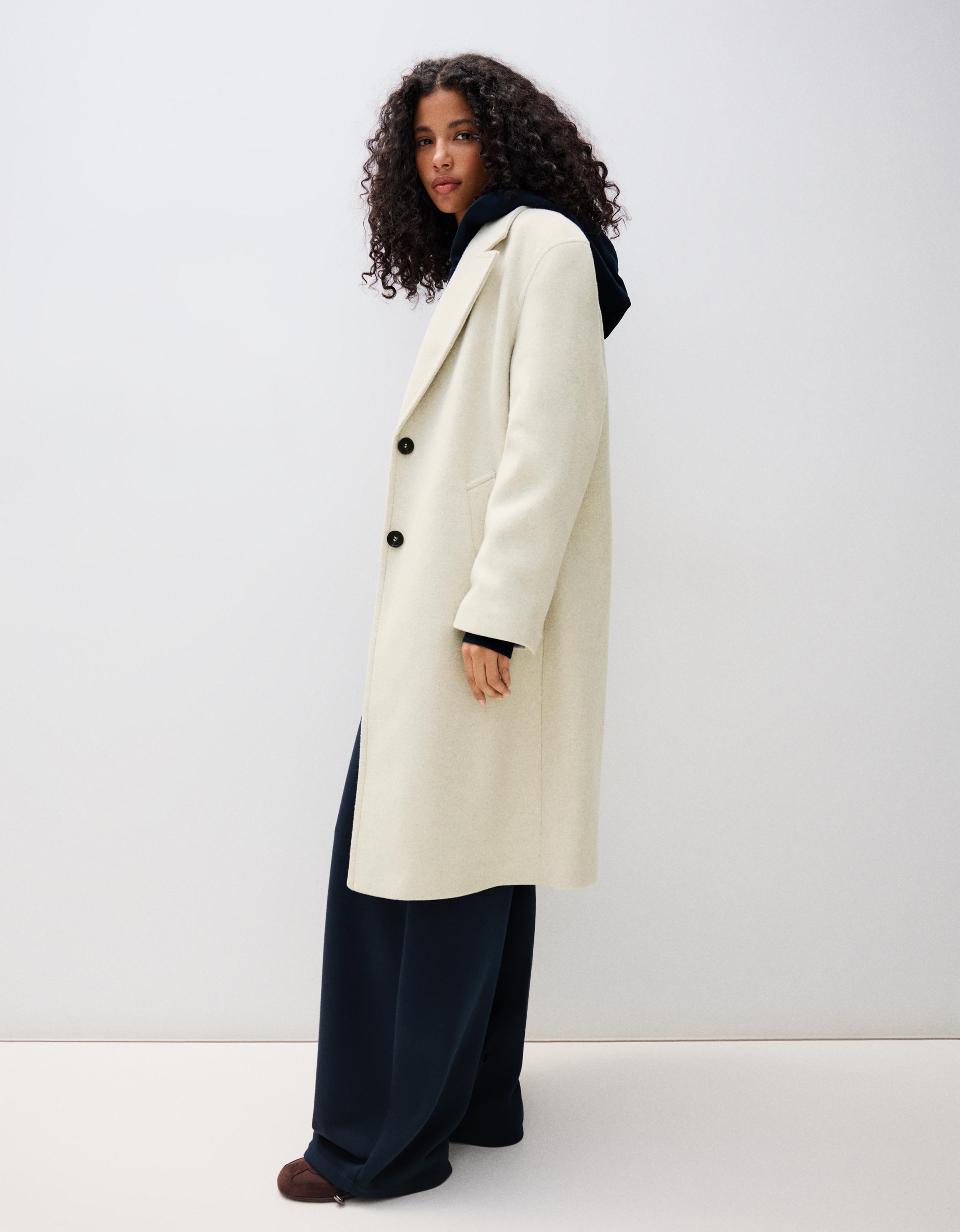 Bershka Abrigo Largo Soft Touch Mujer Arena