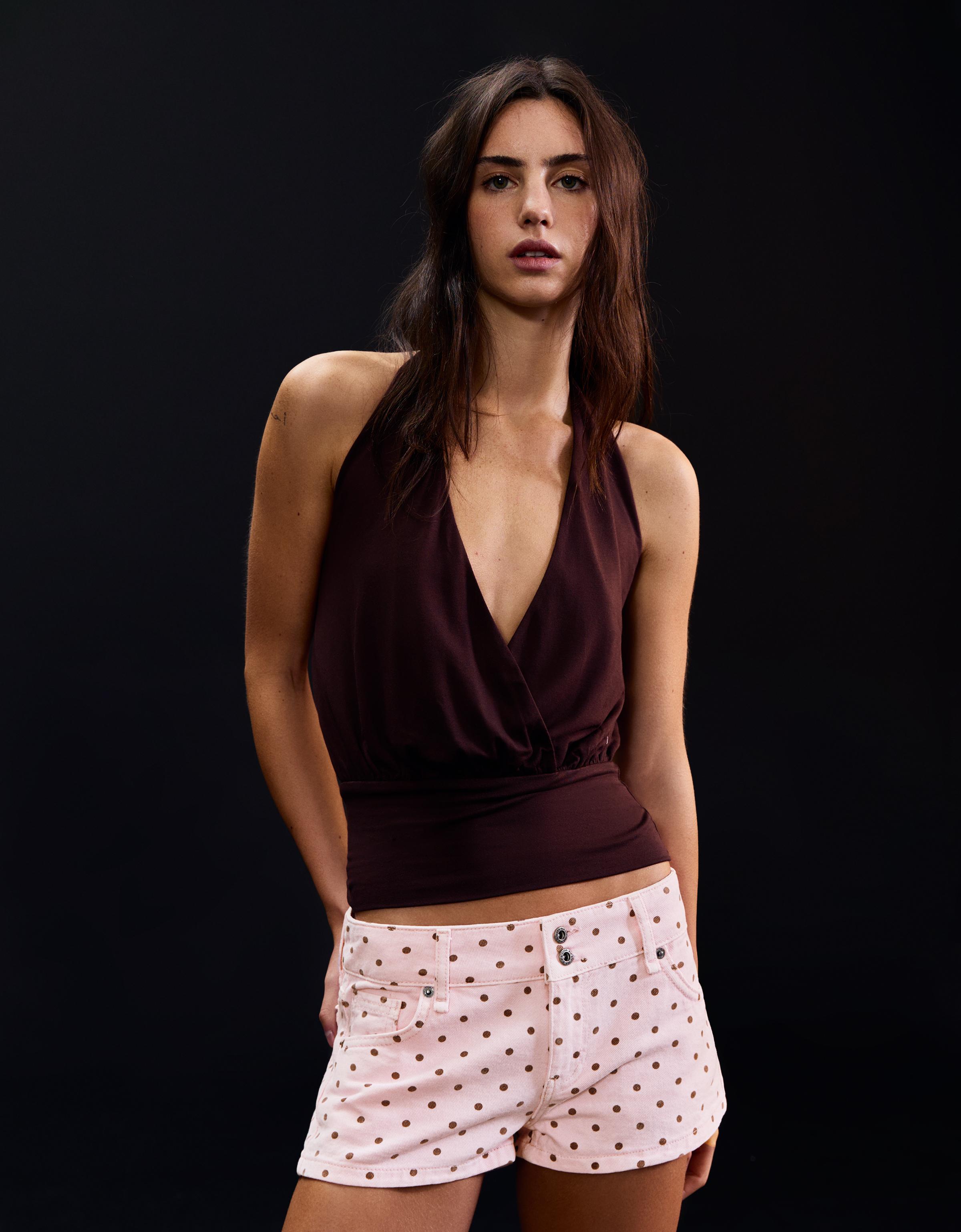Bershka Short Lunares Mujer 38 Rosa