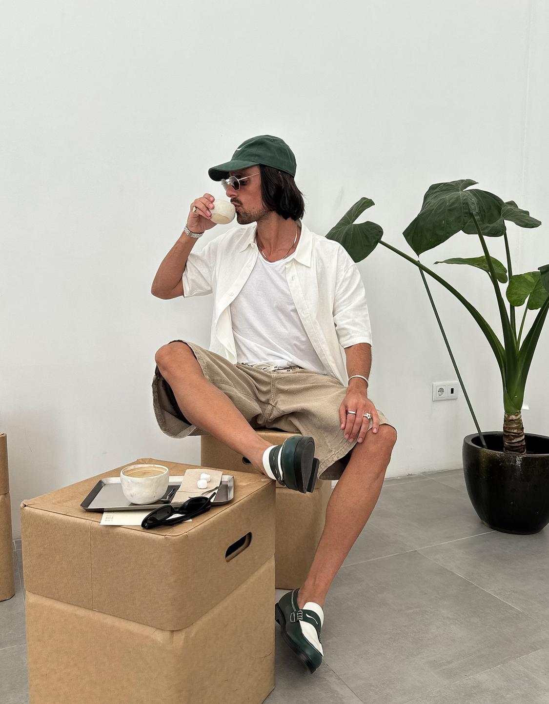 Short sleeve linen blend shirt