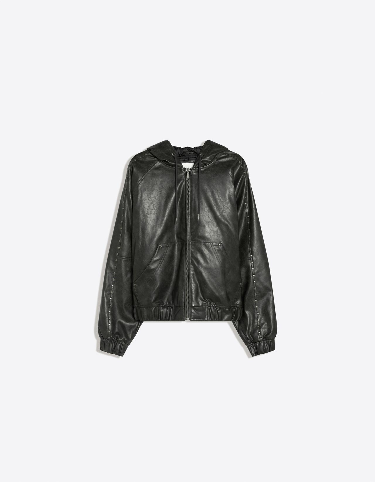 Studded faux leather jacket — Dark grey