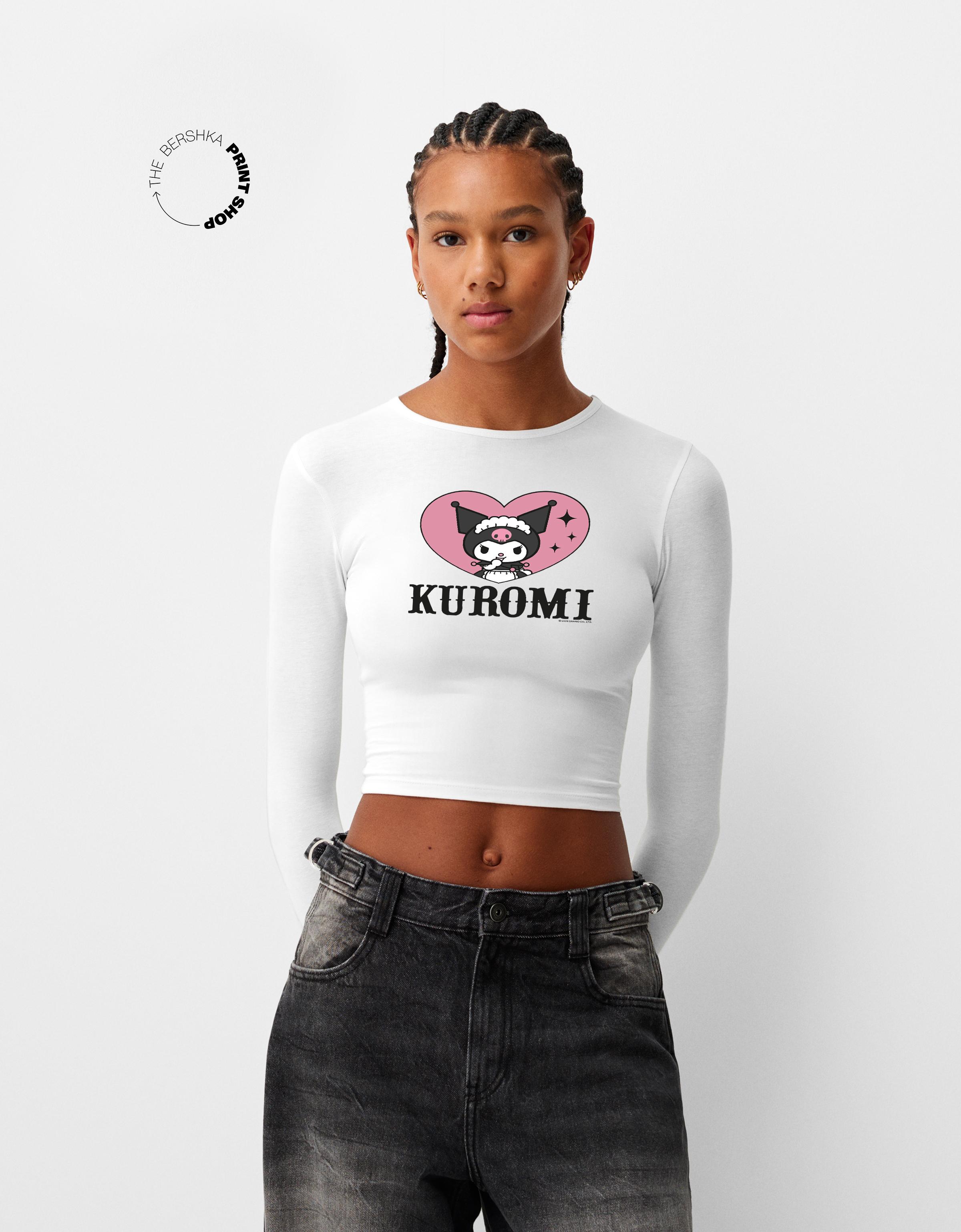 Bershka Langarmshirt Kuromi Mit Print Damen M Rohweiß