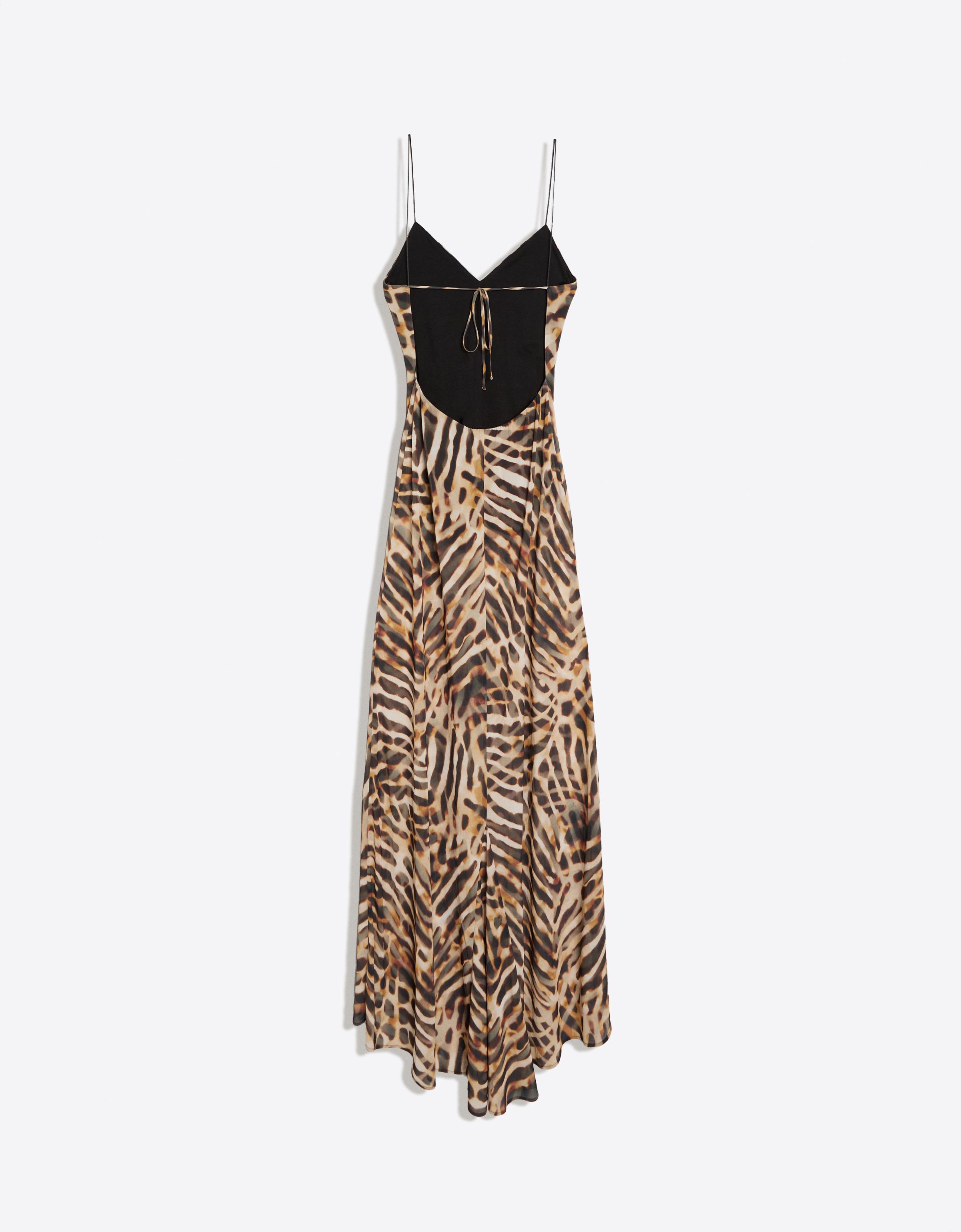 Printed midi dress with straps — Brown