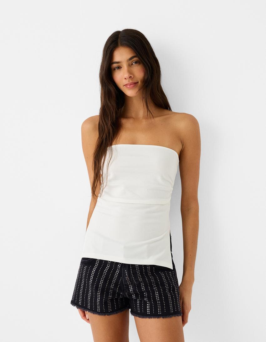 Denim shorts with rhinestones-Black-1