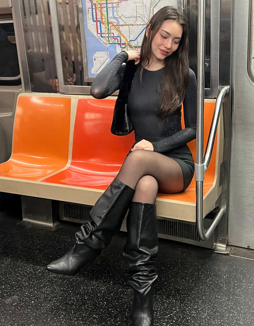 T-shirt à manches longues strass-Noir