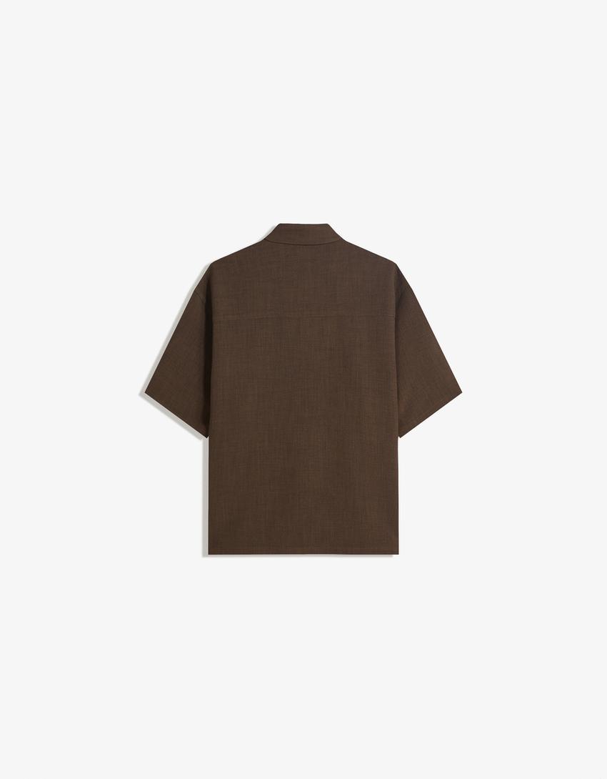 Tailoring overhemd met korte mouw-Bruin