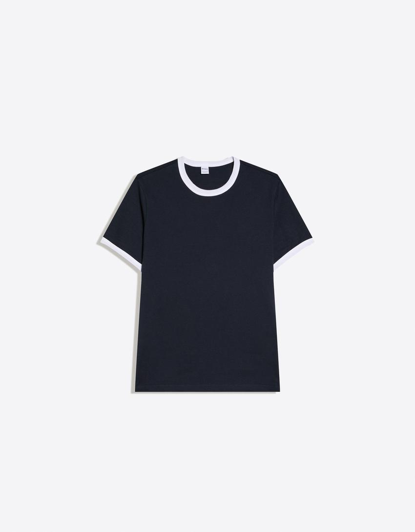 Short sleeve contrast rib T-shirt-Navy