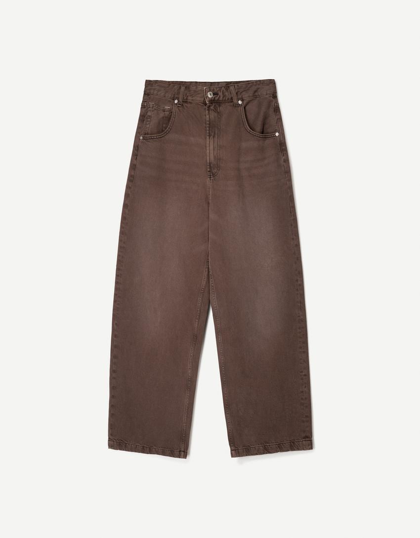 Jeansy super baggy-Brązowy-0