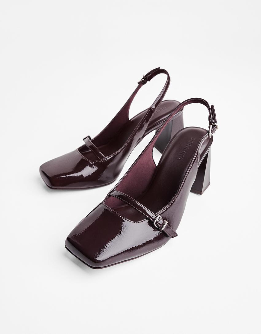 Mary Janes uden hælkappe med slingback-Granatrød