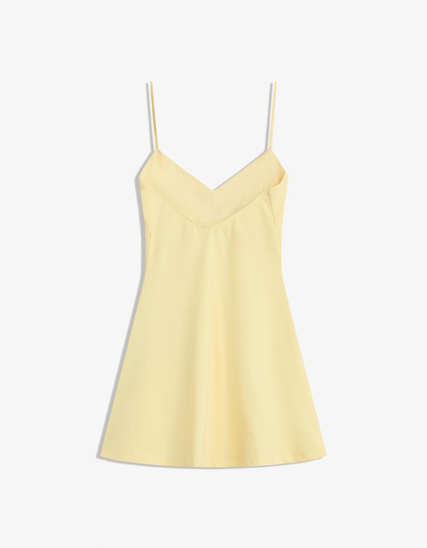 Vestido mini de alças-Amarelo-5