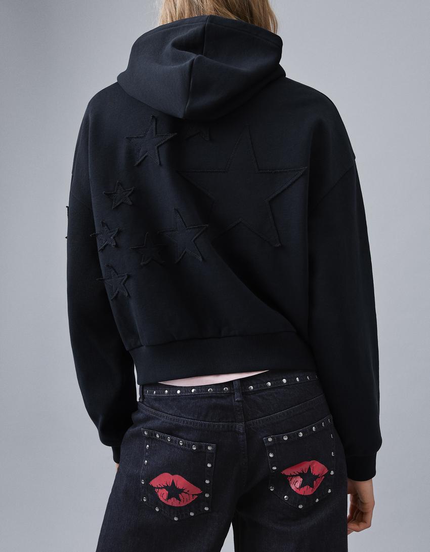Düşük bel zımbalı baggy fit jean - Görsel 2