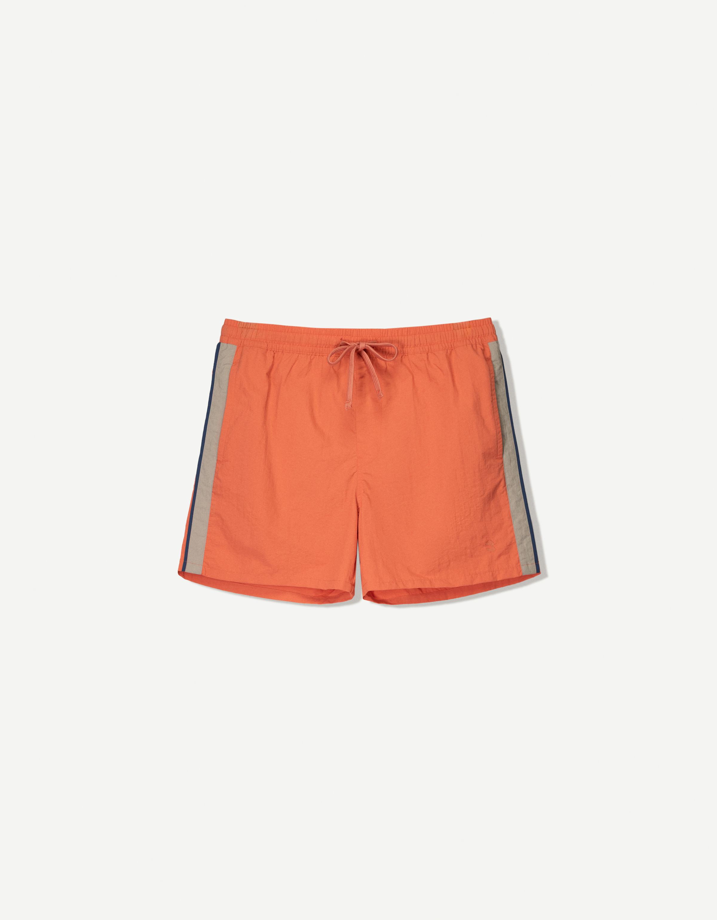 Bershka Badeshorts Im Boxy-Fit Mit Streifen Herren M Orange