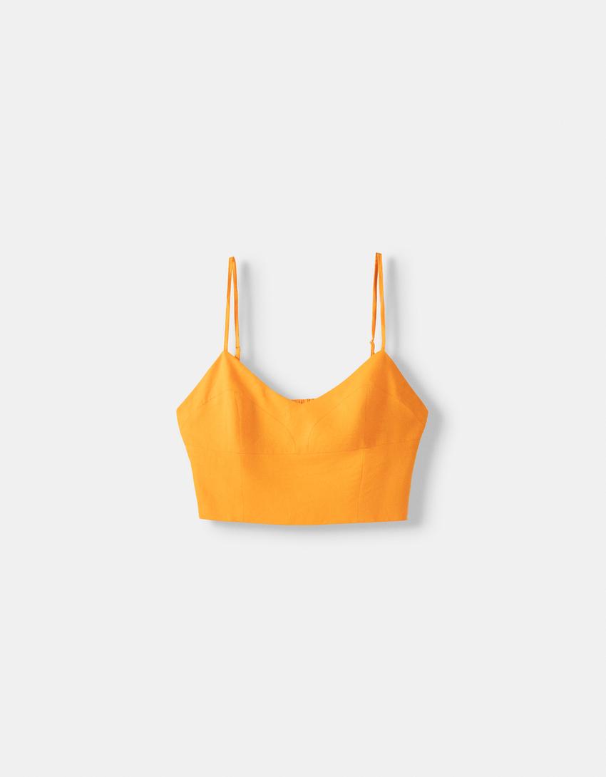 Crop top with linen-Orange-4