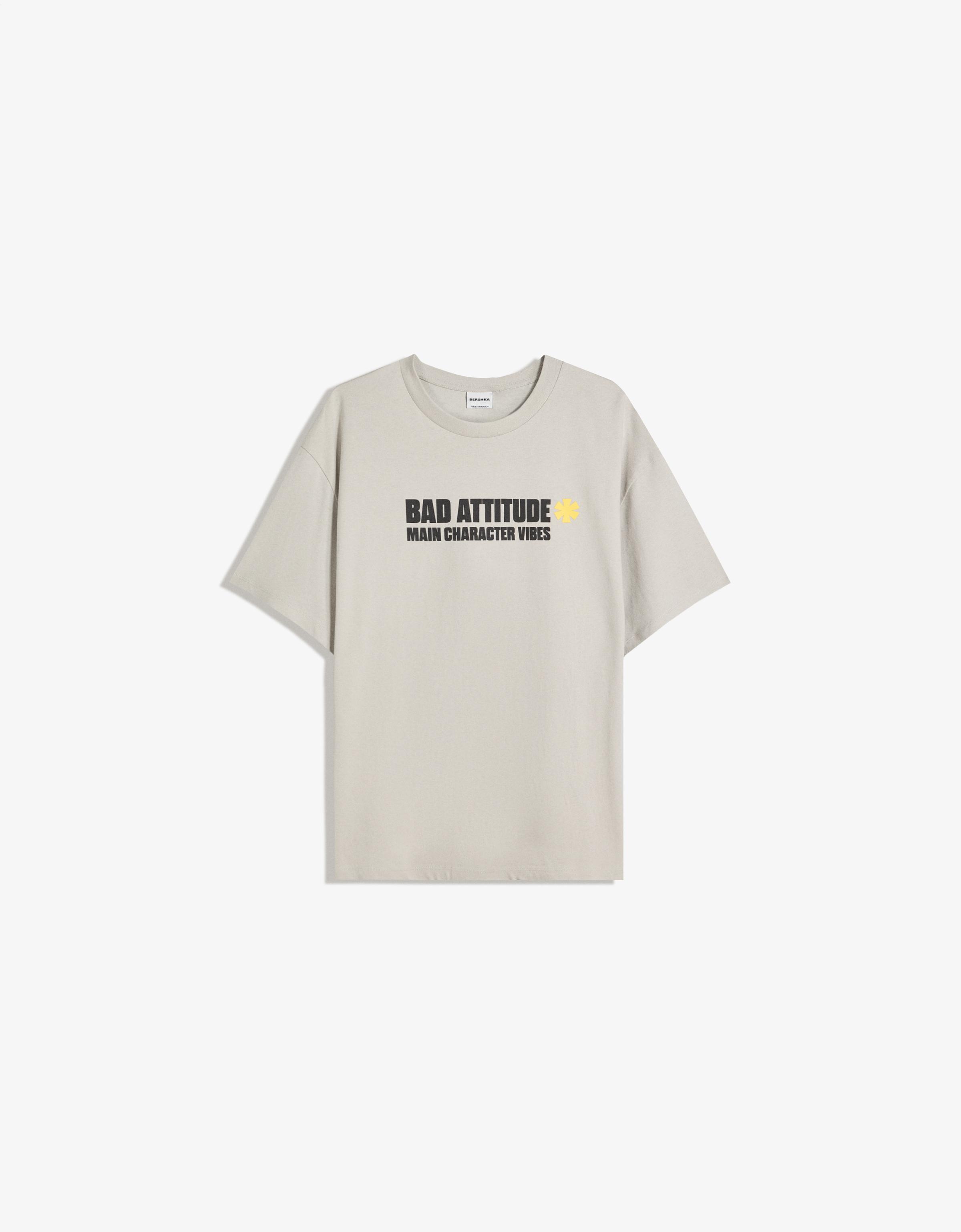 Bershka T-Shirt Mit Print Und Kurzen Ärmeln Herren Xl Grau