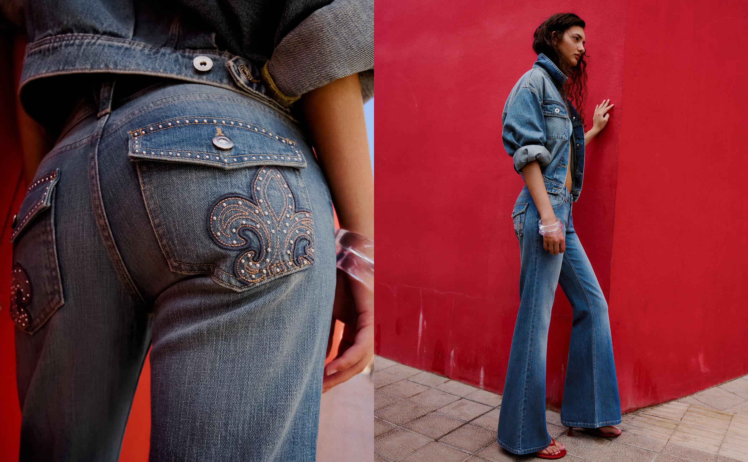 Low-rise embroidered flared jeans — Light blue