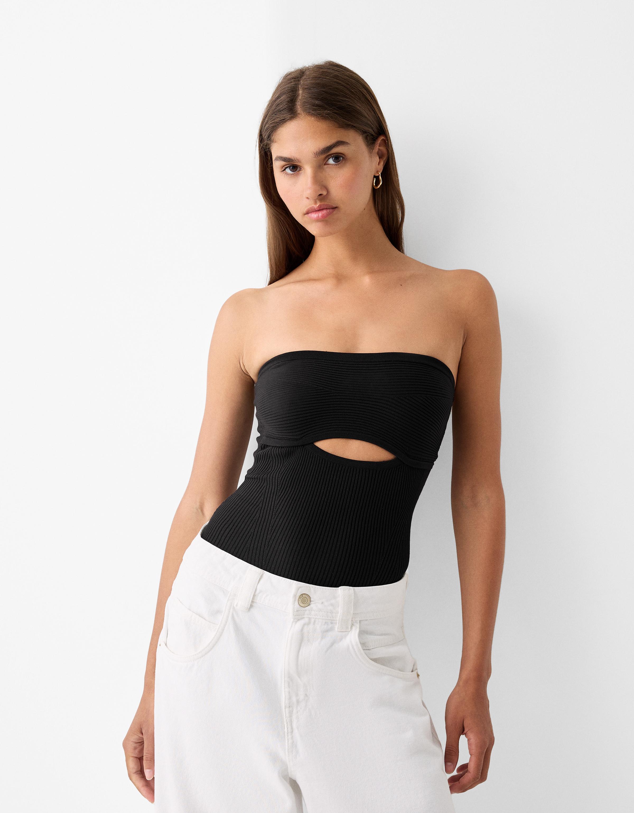 Bershka Bandeau-Body Mit Cut-Out Damen S Schwarz