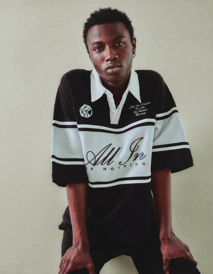 Boxy short sleeve polo shirt-Black