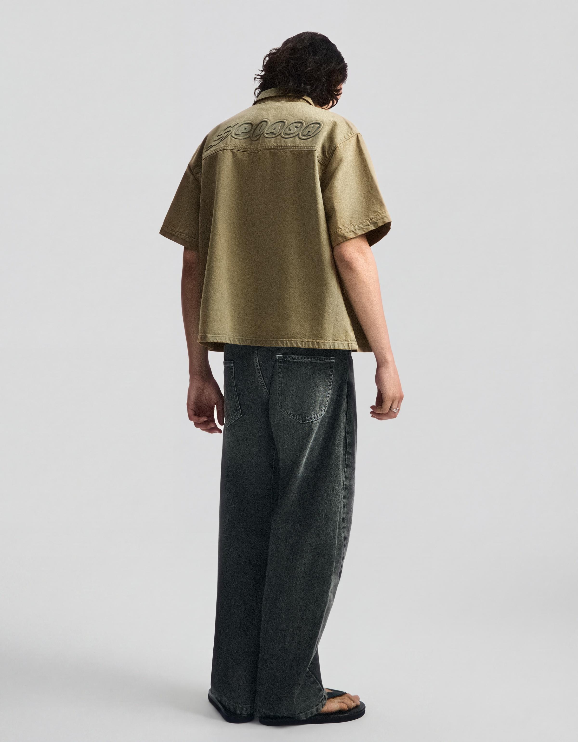 Short sleeve boxy textured shirt — Khaki