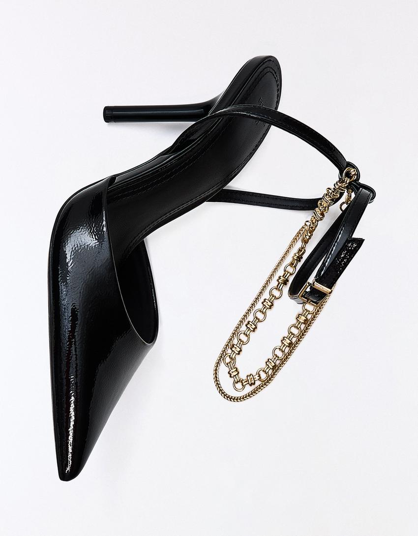 Chain detail high-heel shoes-BLACK