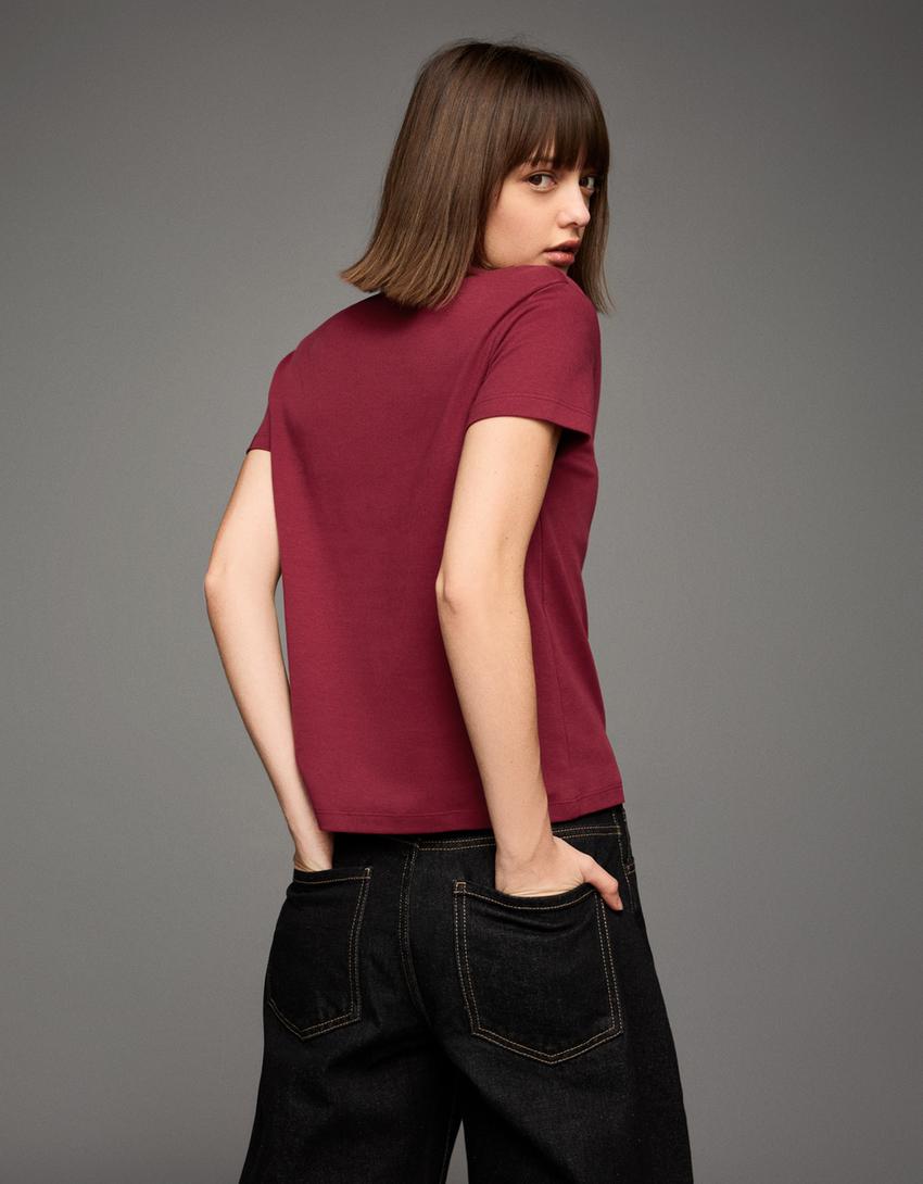 Heavy cotton short sleeve T-shirt-Burgundy