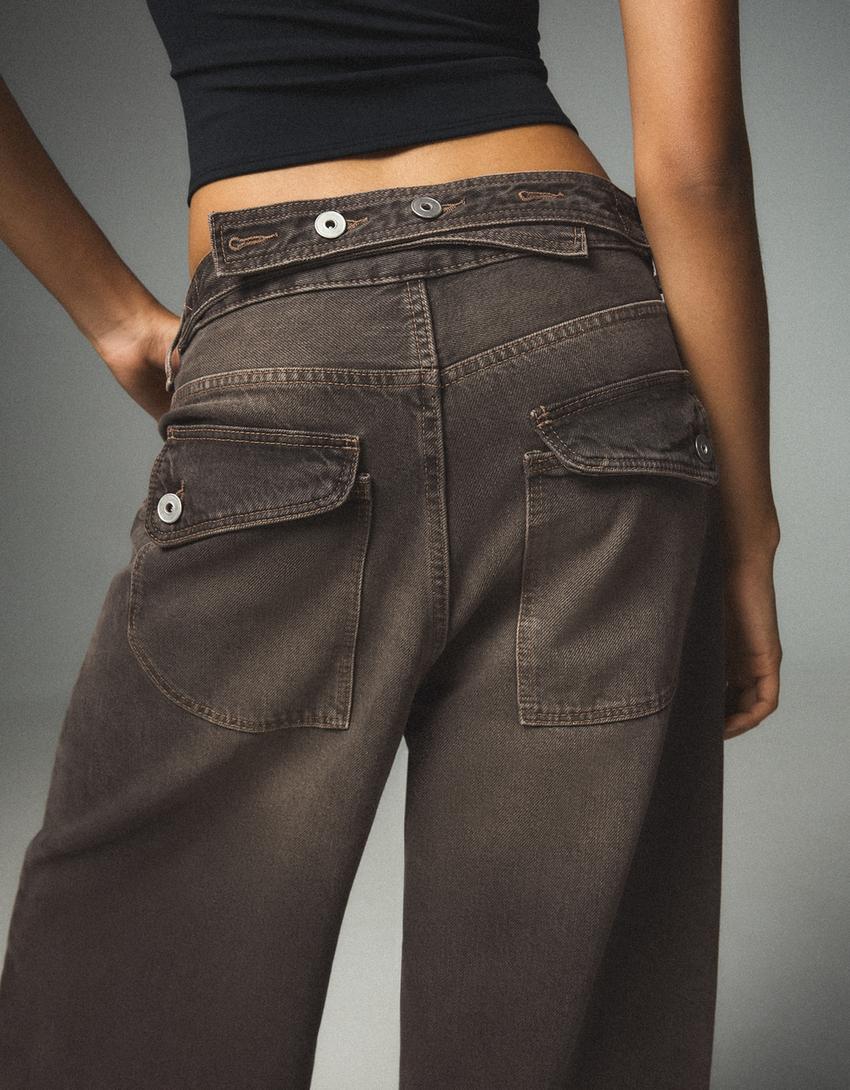 Arka tokalı distressed balloon fit jean-Siyah