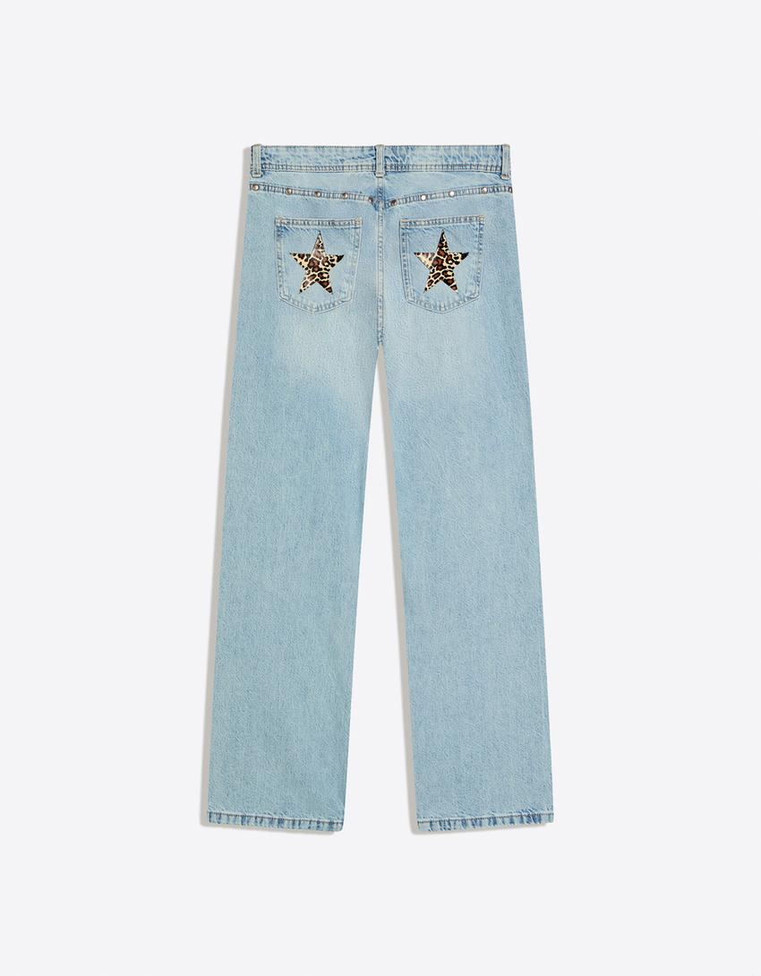 Baggy jeans with star studs-Light blue