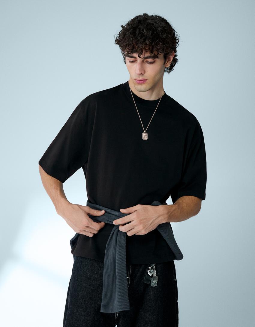 Boxy-T-Shirt mit kurzen Ärmeln-Schwarz