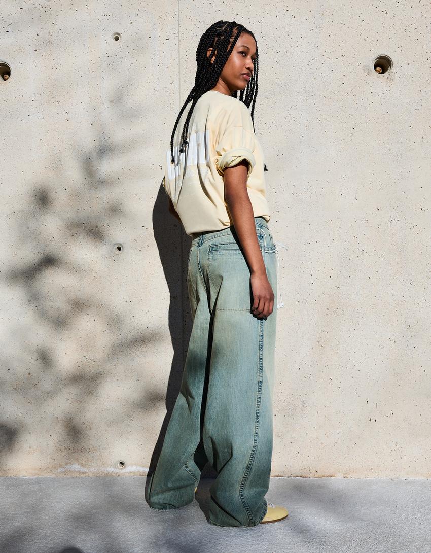 Jeans kaki super lebar low-rise-Biru muda