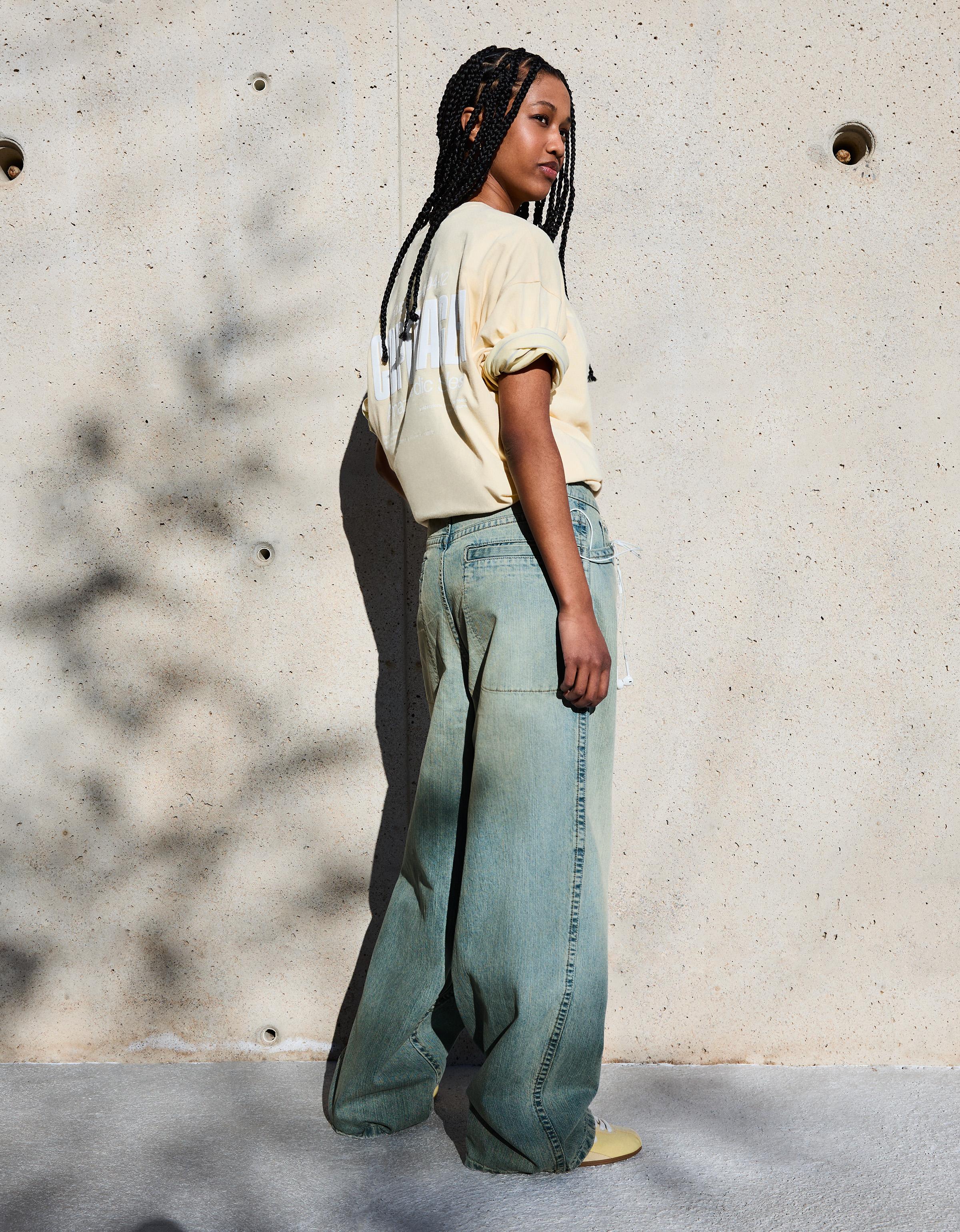 Süper geniş paça düşük bel jean - Görsel 21