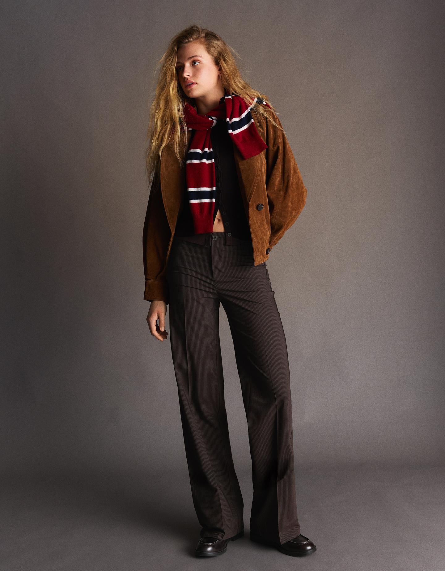 Bershka spodnie wide leg brązowy