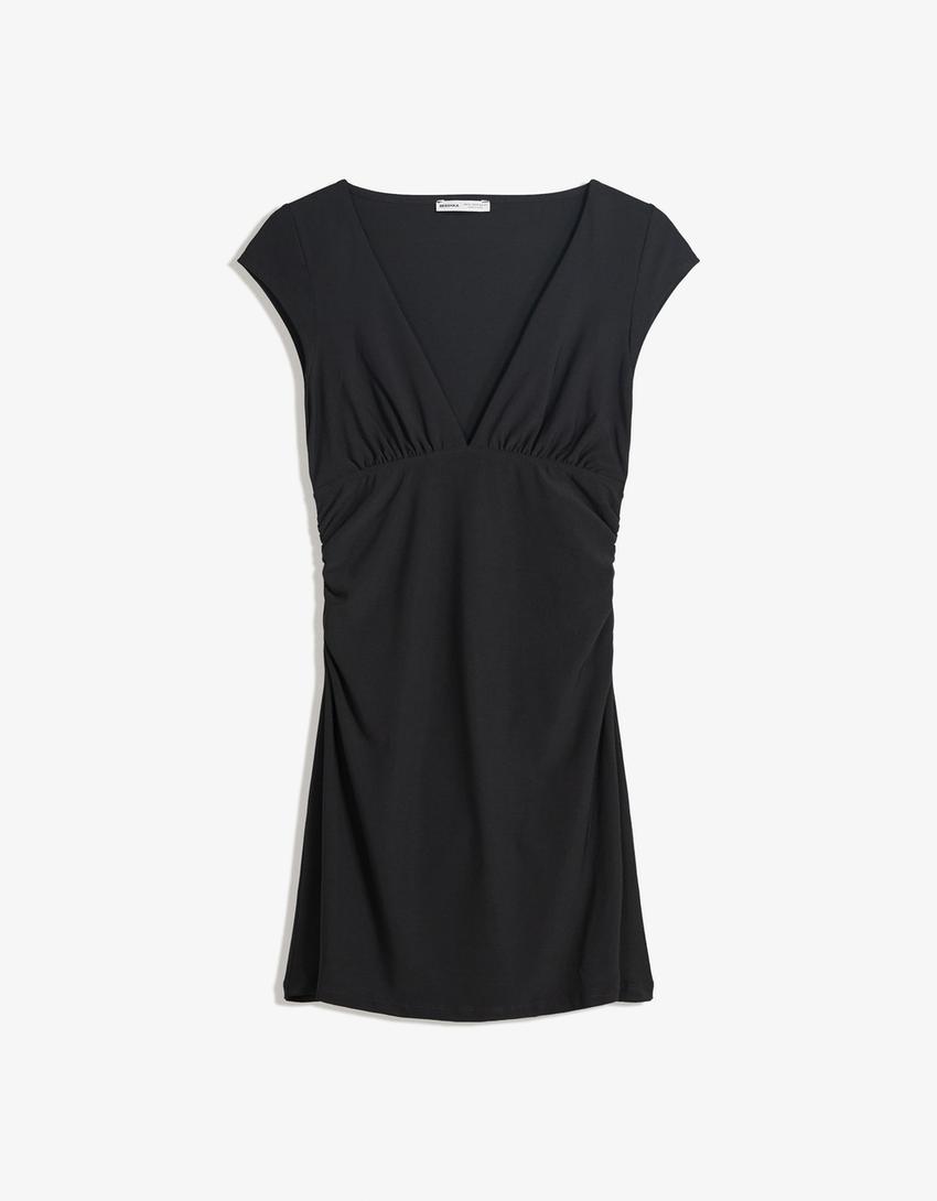 Mini-jurk met plooi-Zwart