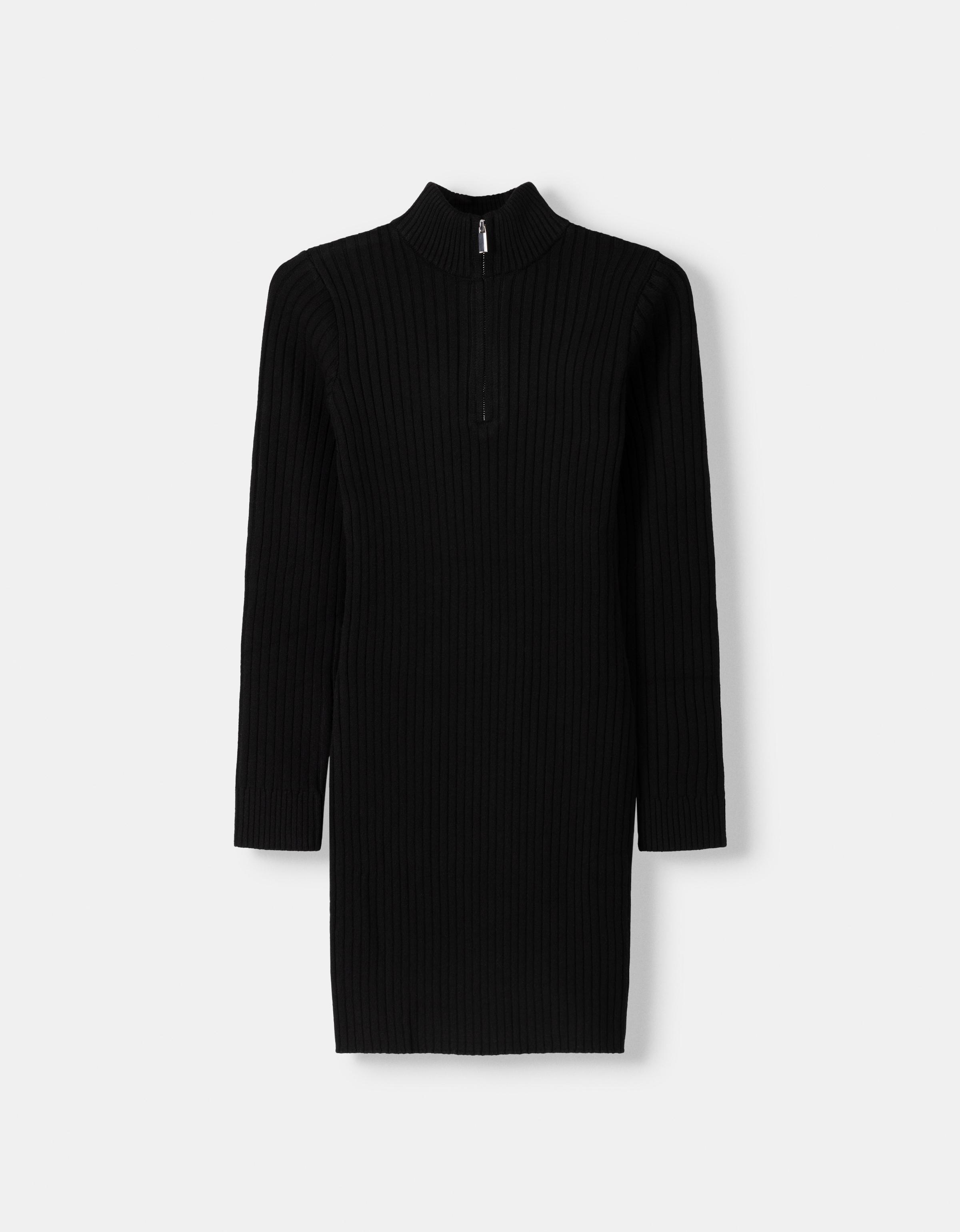 Bershka Minikleid Mit Rippenmuster Und Reißverschluss Damen Xs Schwarz