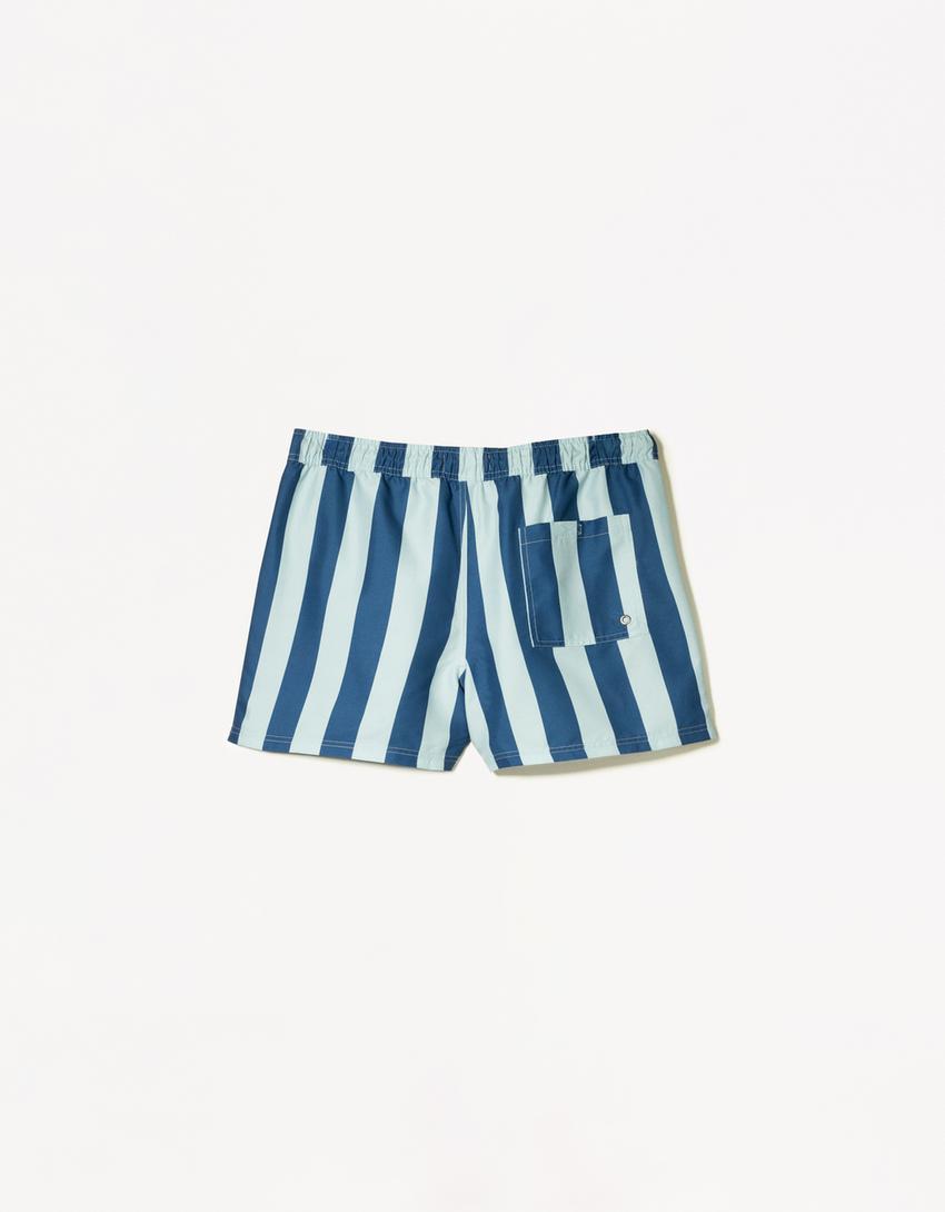 Striped print swimming trunks-Navy