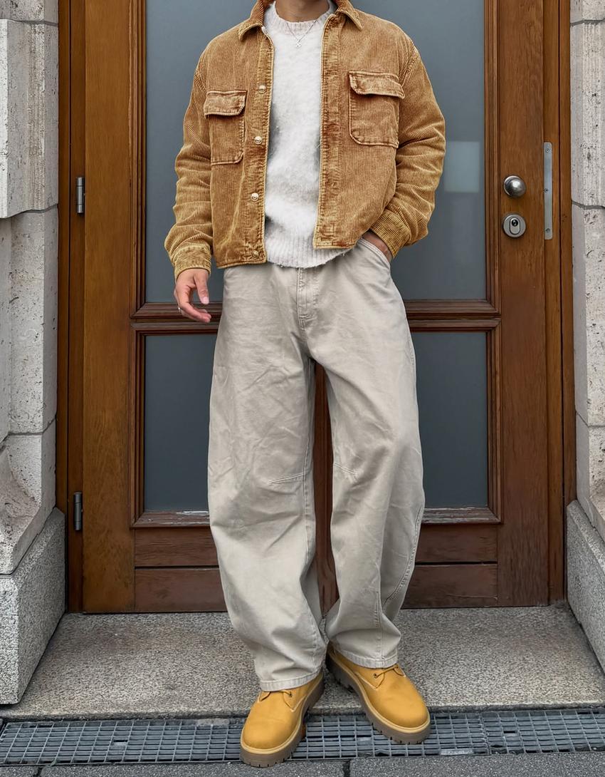 Blusão de bombazina boxy fit-Caramelo