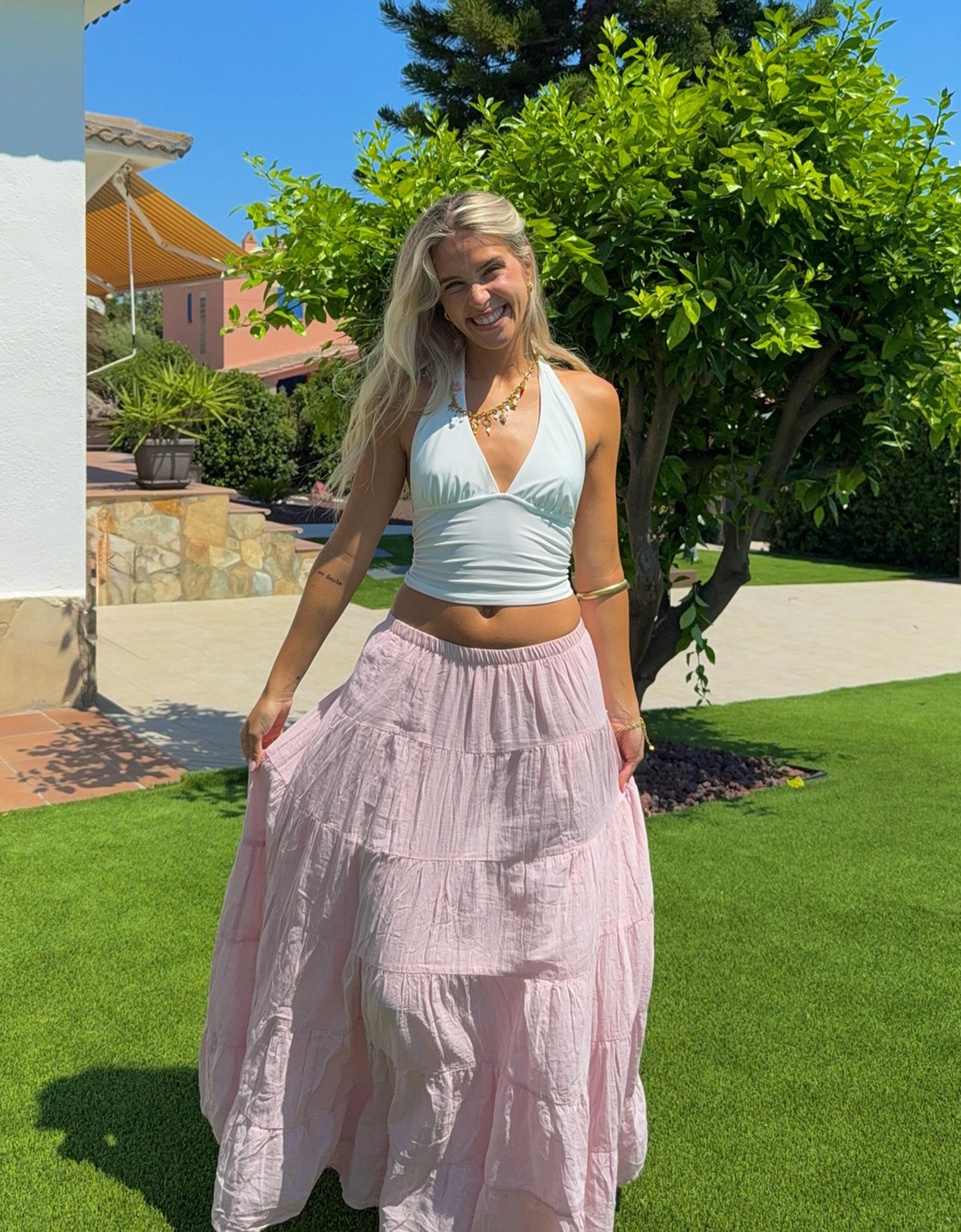 ☆ドイツ発*BERSHKA*新作*BOHOマキシスカート/PINK☆ Bershka boho maxi skirt in pink | ASOS
