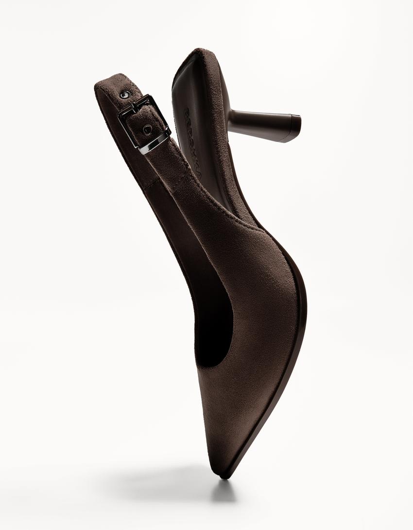 Scarpe con tacco kitten slingback-Marrone-2