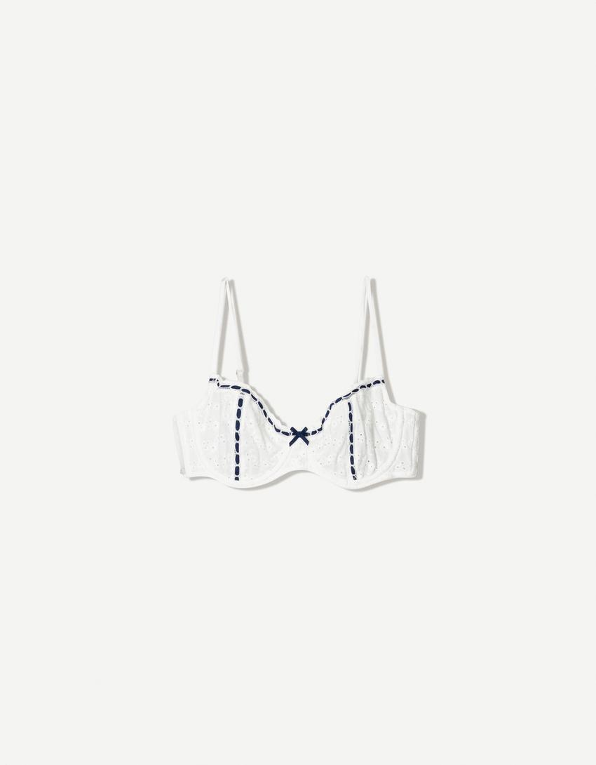 Reggiseno ricamato in sangallo-Bianco-3