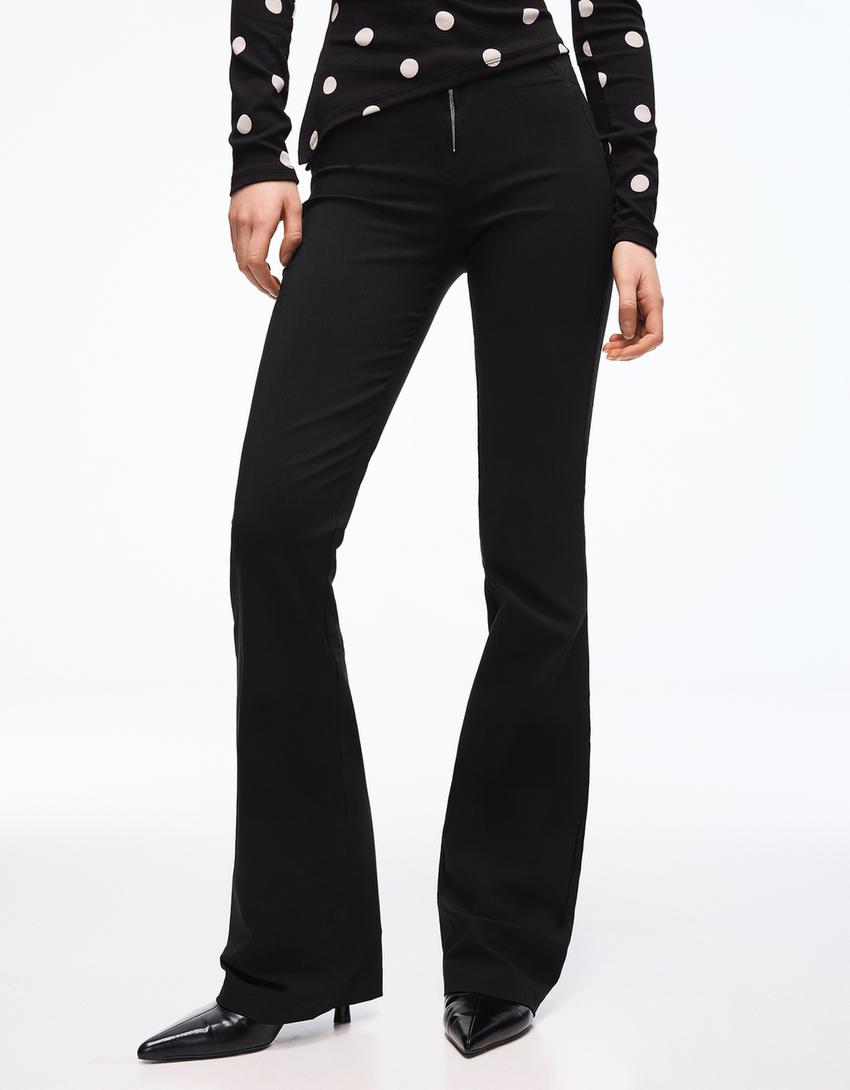 Pantalon bengaline fermeture éclair-Noir